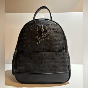 Juicy Couture Black Embossed Mini Backpack Gold Charm – 11 in